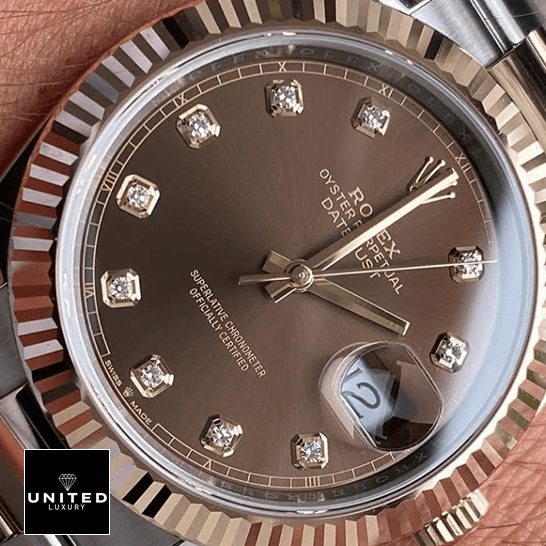 Rolex Datejust 126331 Chocolate Diamond Dial Inspired close-up view above the wrist