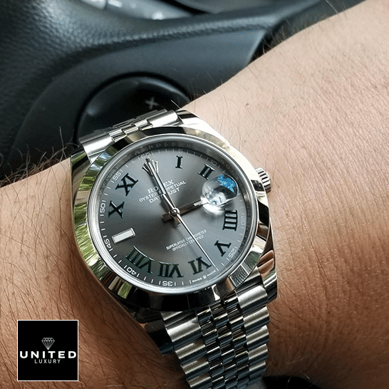 Rolex Datejust II Perpetual Grey Roman Dial 126300-0014 Jubilee Inspired on his arm