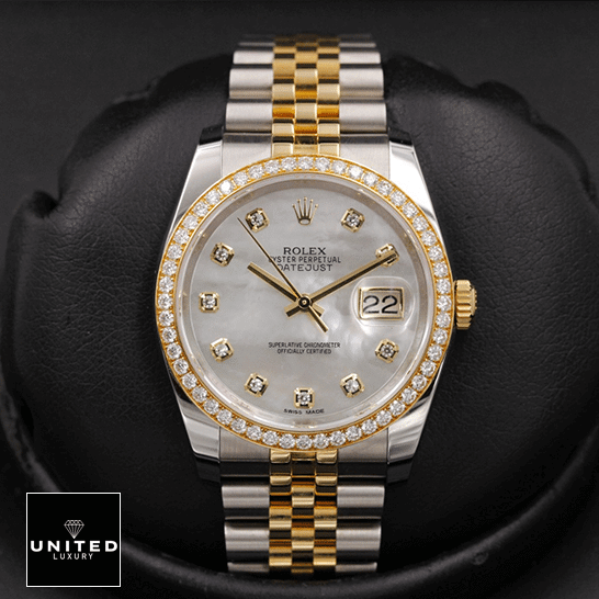 Rolex Datejust 116243 Mother Of Pear Diamond Inspired black background