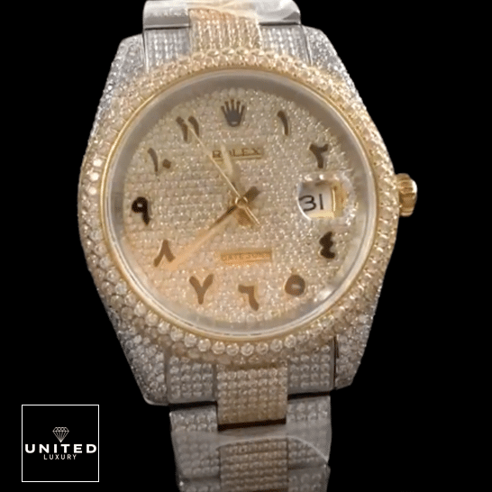 Rolex Datejust Two Tone Yellow Gold Arabic Dial Inspired black background