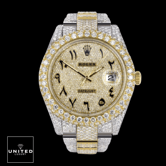 Rolex Datejust Yellow Gold Arabic Dial Inspired front view