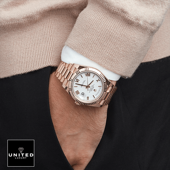 Rolex Day-Date 228235 Rose Gold Inspired on is arm