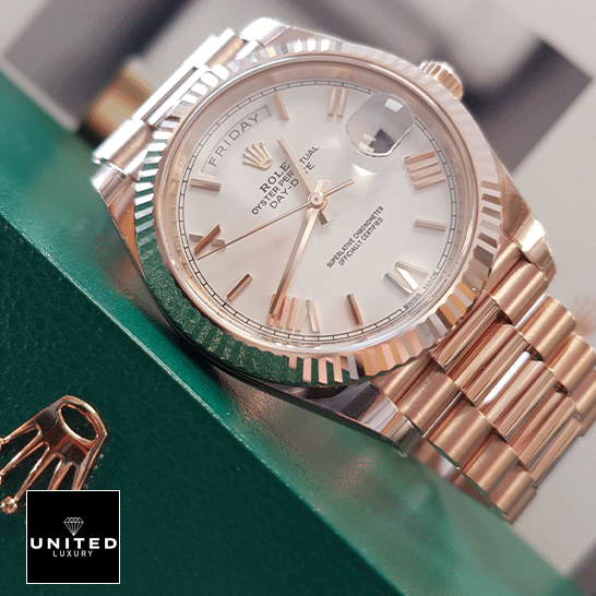 Rolex Day-Date 228235 White Dial Romen Numerial Inspired on the Rolex Box