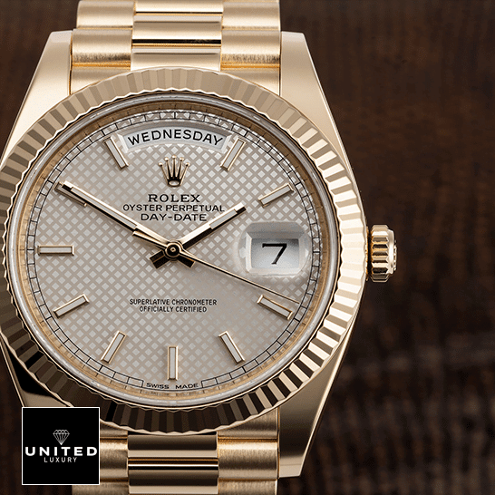 Rolex Day-Date 228238 Inspired Yellow Gold Bezel &Brown Wave background