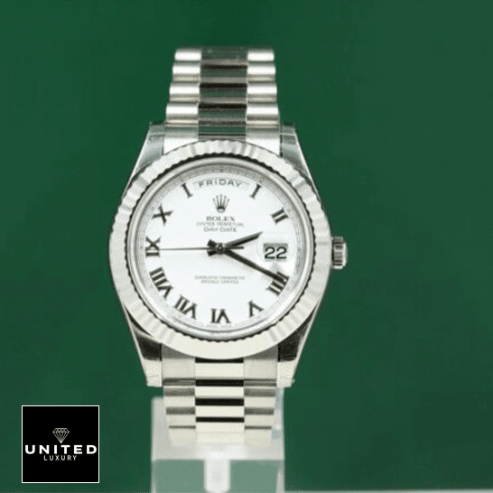 Rolex Day-Date II 218239 White Dial Inspired & Green background