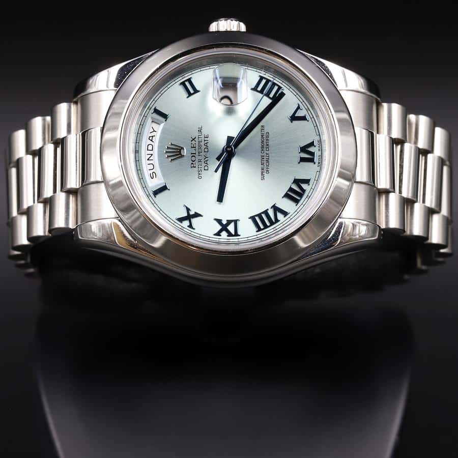 Rolex Day-Date II Stainless Steel Ice Blue Roman Dial 218206 Inspired