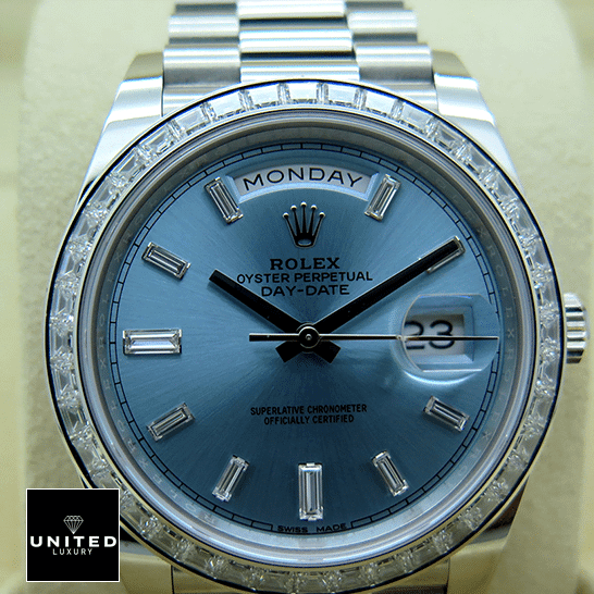 Rolex Day-Date Platinum 228396TBR001 Ice Blue Baguette Index Inspired