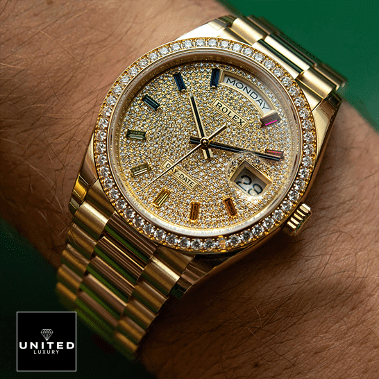 Rolex Day-Date Yellow Gold With Pave Diamond Dial Sapphire 128348RBR-0030 Inspired - Luxury Homage Submariner – High-Quality Automatic Watch