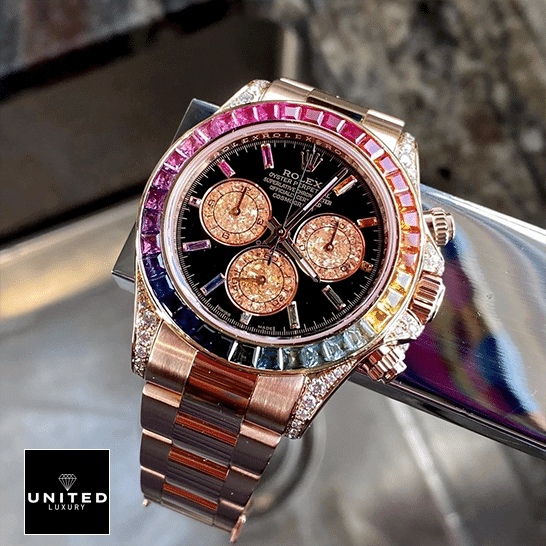 Rolex Daytona Cosmograph Rainbow Bezel Black Dial 116519 Oyster Inspired