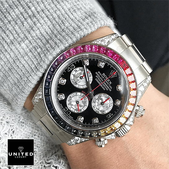 Rolex Daytona White Gold Diamond Set Custom Case 116599RBOW Inspired on his arm