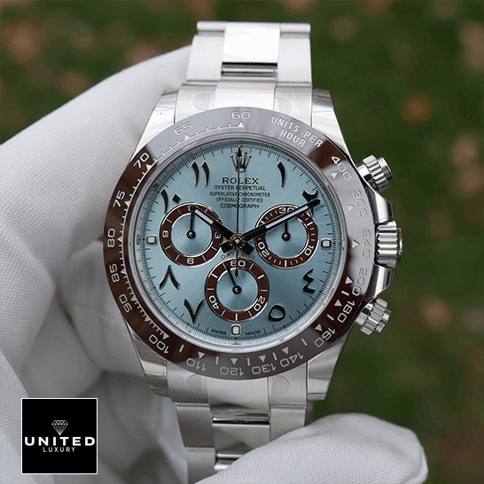 Rolex Daytona Platinum Ice-Blue Dial 116506-0001 Inspired on his hand