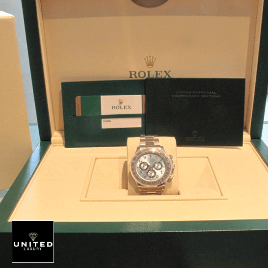 Rolex Daytona Platinum Ice-Blue Dial 116506-0001 Inspired & Guarantee Card in the Rolex Box