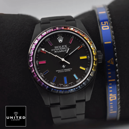 Rolex Milgauss Black Venom 116400 Rainbow Stick Dot Black Case Inspired