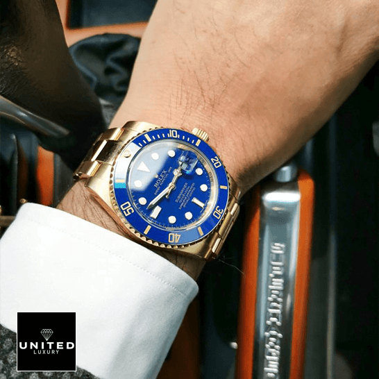 Rolex 116618LB Submariner Gold Blue Dial Inspired on the wrist