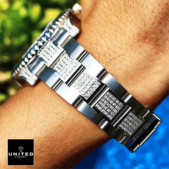 Rolex Submariner Hulk 116610LV Diamond Bracelet Iced Out Inspired on his arm