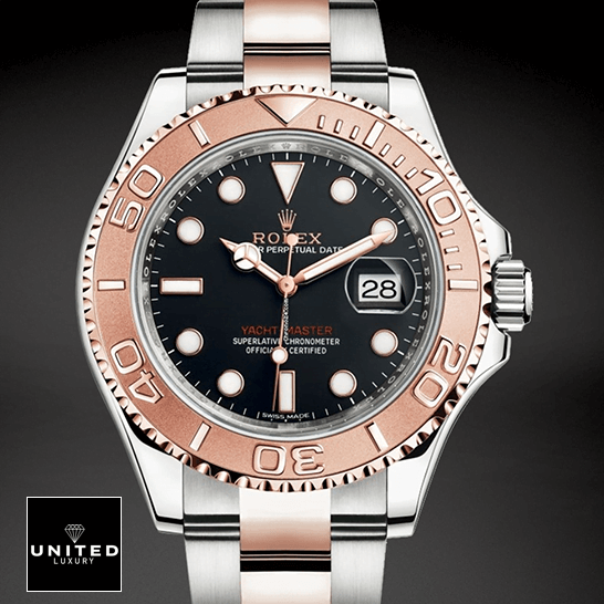 Rolex Yacht Master 116621 Rolse Gold Black Dial Inspired black background