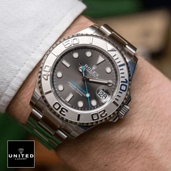Rolex 268622 Steel Platinnum Grey Dial Inspired white shirt at the wrist
