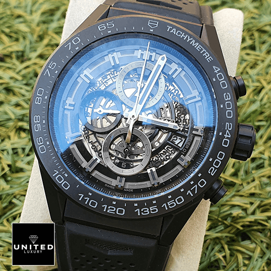 Tag Heuer Caliber Heuer 01 tachymetre Black Dial Inspired grass background
