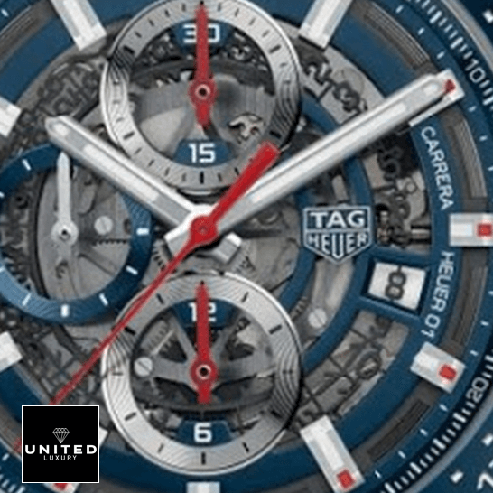 Tag Heuer Blue Dial Red Second Hand Inspired close analog view