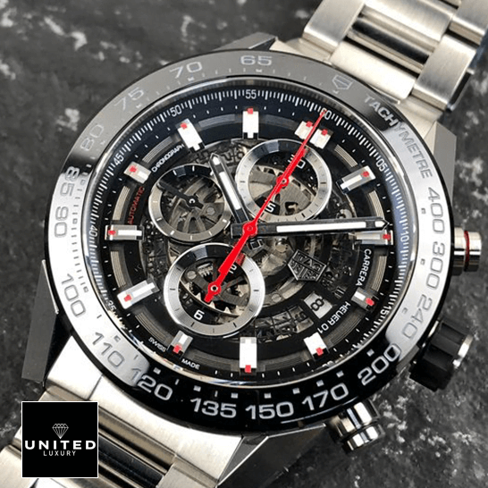 Tag Heuer Black Bezel & Dial Red Second Hand Inspired crown / push button