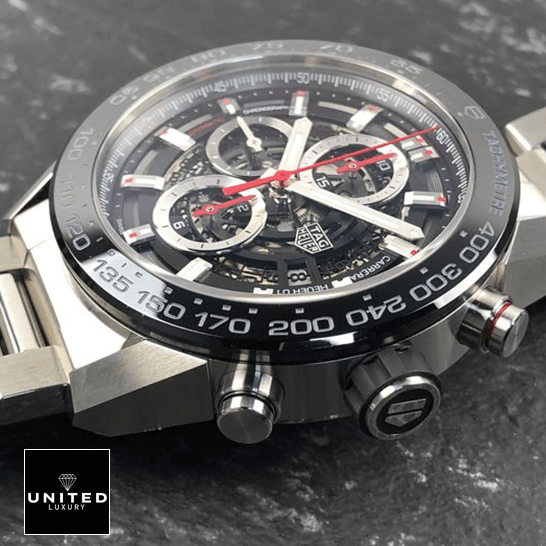 Tag Heuer Carrera Calibre Red Second Hand Black Bezel Inspired crown / push button