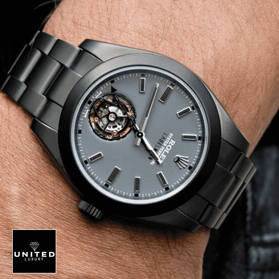 Rolex Label Noir Grey Tourbillon Dial Inspired on his arm